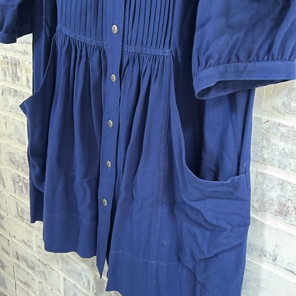 Anthropologie Sz 4 Dubois Embroidered Blue Tunic Dress Button Down Boho Cottage - Picture 8 of 10